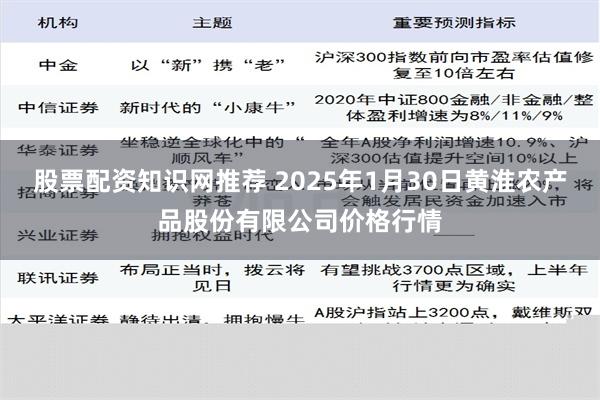 股票配资知识网推荐 2025年1月30日黄淮农产品股份有限公司价格行情